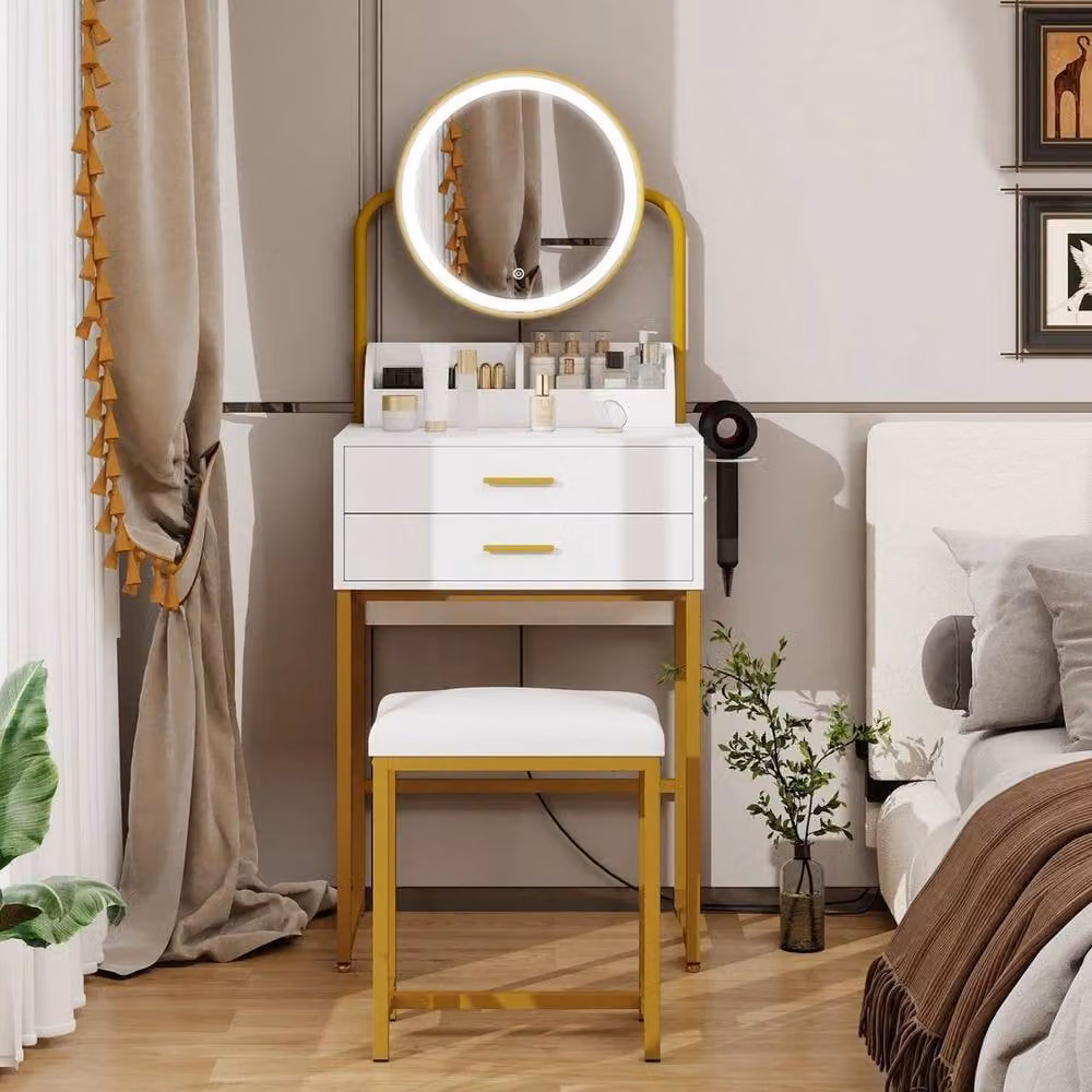 FORGEVIO Modern Hollywood LED Vanity Dressing Table in White – 2