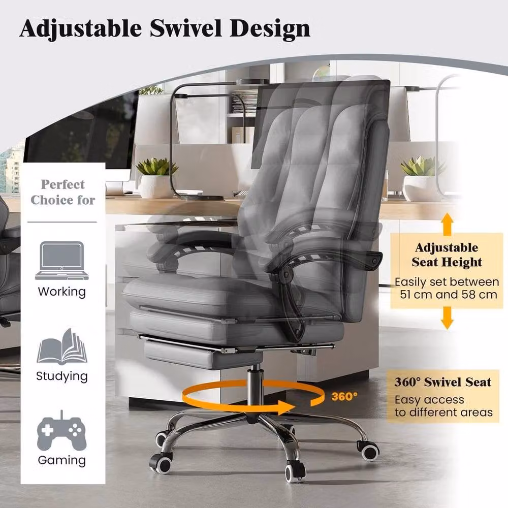 EONLION Ergonomic Grey PU Leather Swivel Office Chair with Headrest and Armrests – 5