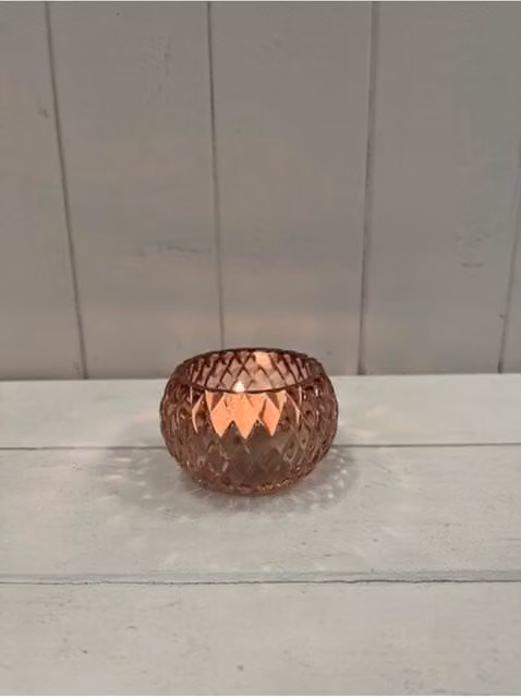 KDMD Rose Diamond Pattern Pink Glass Tealight Holder – 1