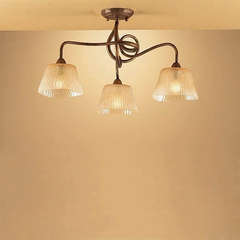 Netlighting Tentacle 3-Light Ceiling Lamp in Rustic Gold with Amber Glass Cones and E14 Sockets – 2