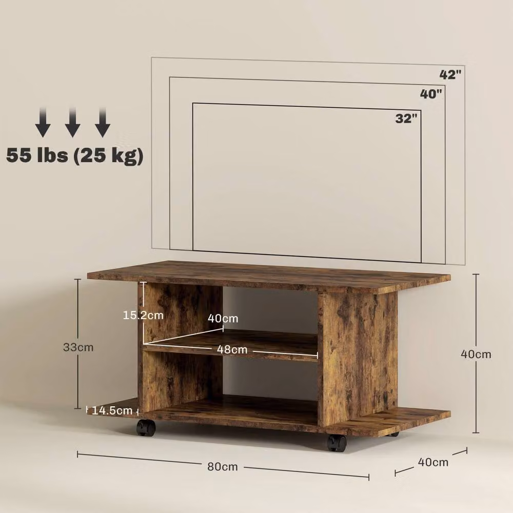 Wyld Haus Rinael Mobile TV Unit with Shelves, Rustic Brown, W: 80 cm, D: 40 cm, H: 40 cm – 3