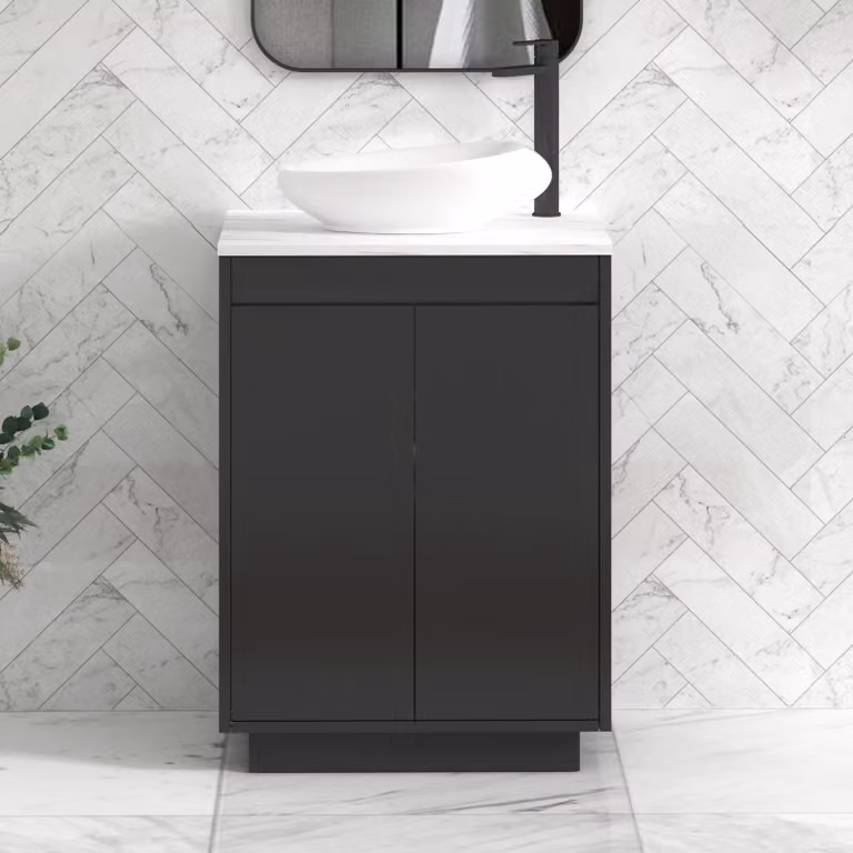 Royal Bathrooms Orion 800mm Matt Obsidian Black Floor Standing 2 Door Vanity Unit with Nova Basin and Black Accent Trim