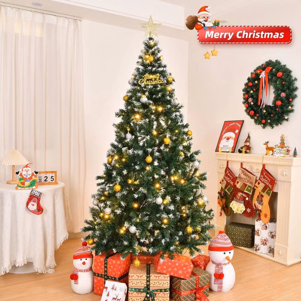 PAWNORA 7ft Green Bushy LED Christmas Tree with Warm White Lights – 4