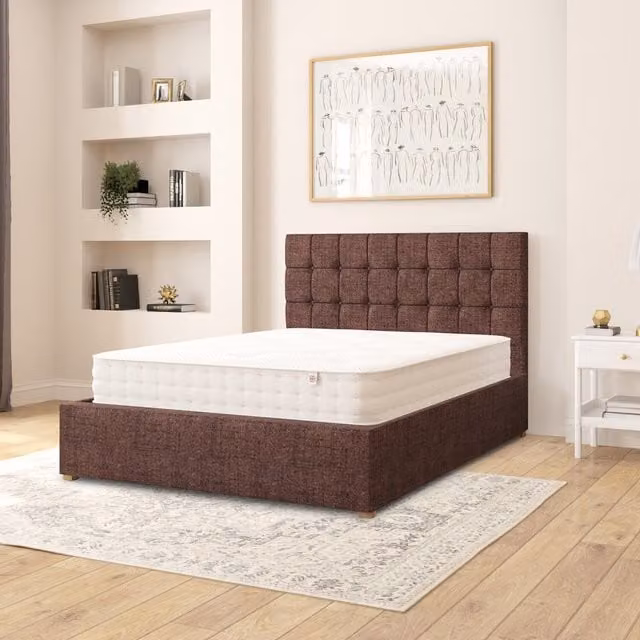 Aspire Sinatra Fabric Ottoman Storage Bed in Chocolate Brown Yorkshire Knit Fabric, W/D/H: 140 x 200 cm