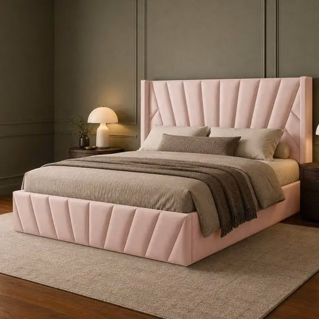Desire Deco Novada Wingback Storage Bed in Pink, Super King, W/D/H: 200 x 200 x 137 cm