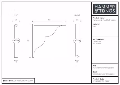 Hammer and Tongs Honeycomb Iron Wall Mounted Shelf Bracket, Matt Black – 4