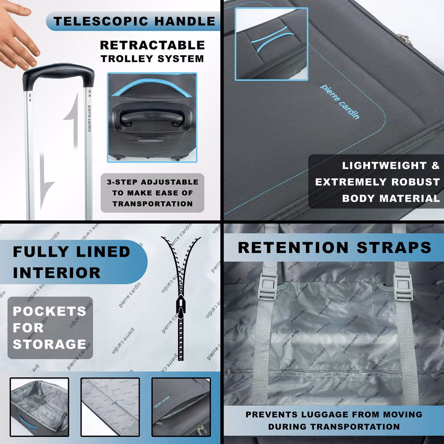 Pierre Cardin Charcoal Soft Shell Wheeled Suitcase, Lightweight Medium Long Haul Travel Luggage, W/D/H: 65 x 42 x 25 cm – 3