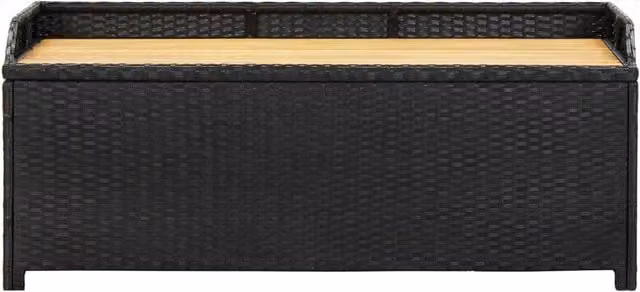 Berkfield Home Modern Garden Storage Bench in Black Oiled Acacia Wood and Rattan – 1