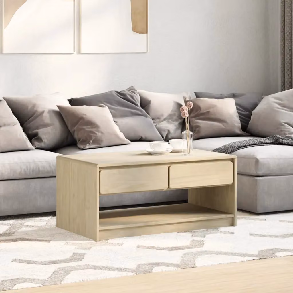 Berkfield Home SAUDA Coffee Table in Brown Oak and Pine Wood, W/D/H: 99 x 55 x 45 cm – 2
