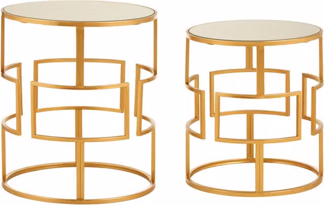 Orsina Set of Two Gold Metal and Glass Round Nesting Side Tables
