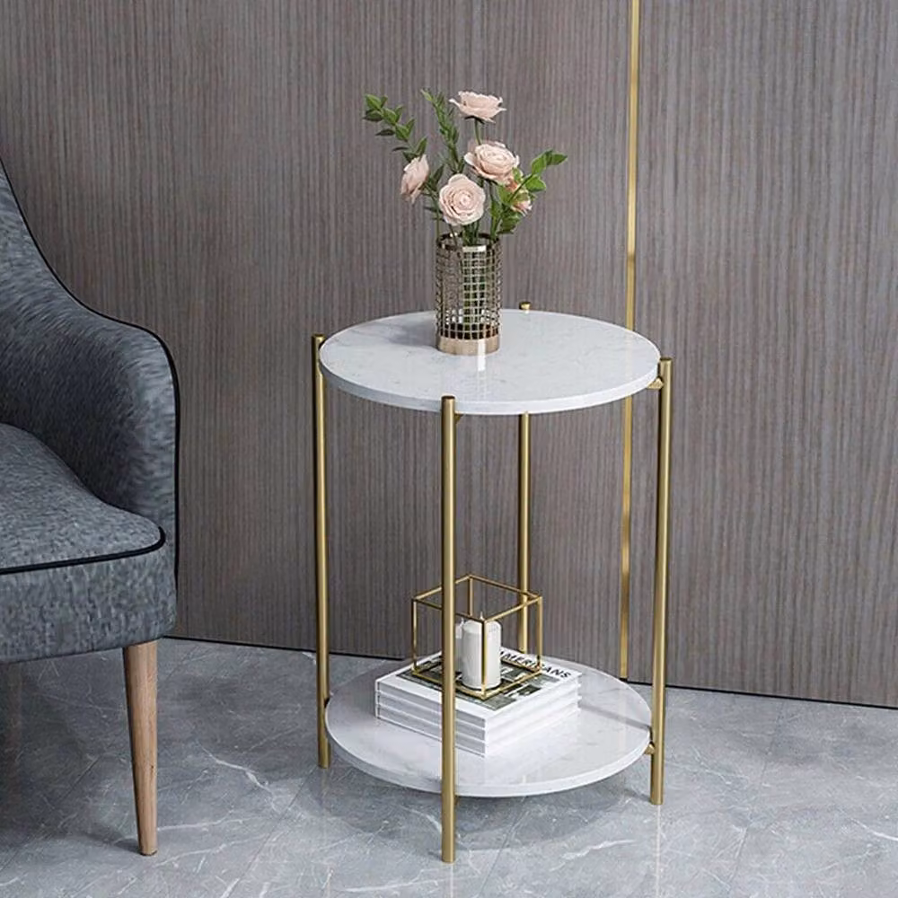 ERGOVEXA Round Marble Coffee Table and Side Desk in White and Gold – 2