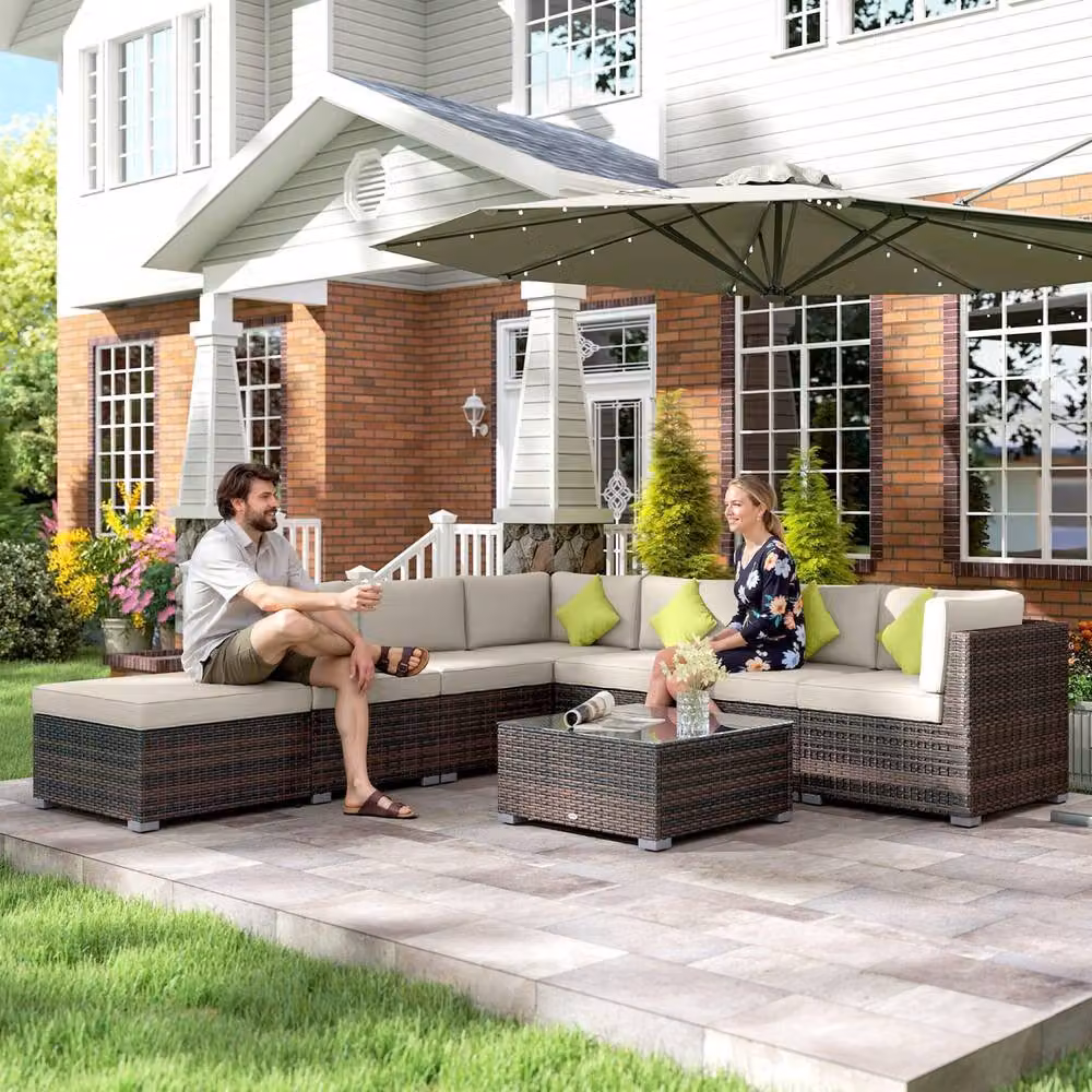 Wyld Haus Dobazi 6 Seater Modular Corner Sofa Set in Mixed Brown PE Rattan with Cushions – 9