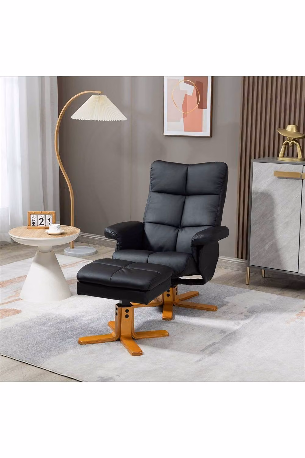 ERGOVEXA Black PU Leather Swivel Recliner Chair with Footstool – 4