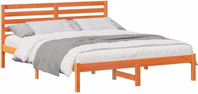 Berkfield Home Elegant Bed with Headboard in Wax Brown Solid Pine Wood, W/D/H: 140 x 200 cm – 1
