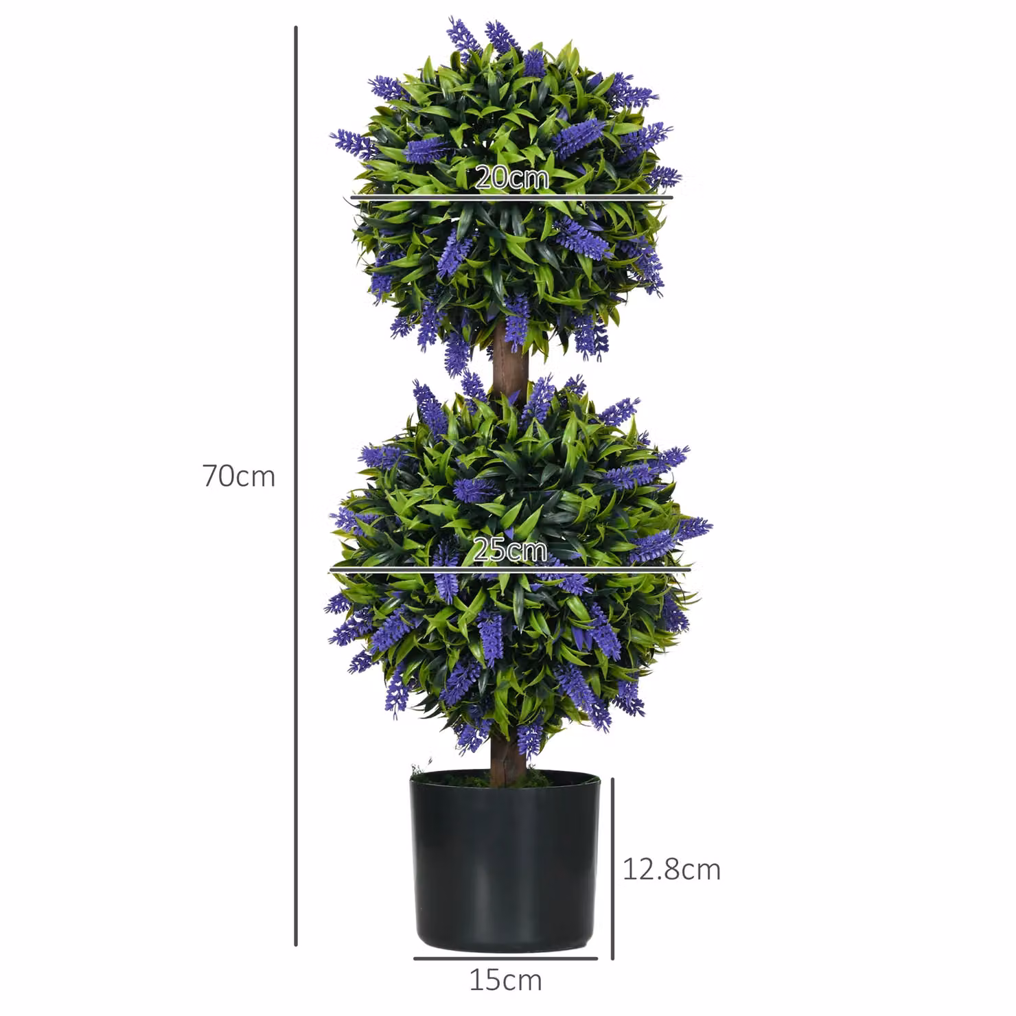 HOMCOM Set of 2 Green Artificial Potted Ball Trees with Lavender Flowers, Height: 70 cm – 3