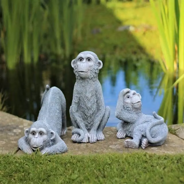 VOGREX Grey 3 Cheeky Monkeys Decorative Garden Ornament – 1