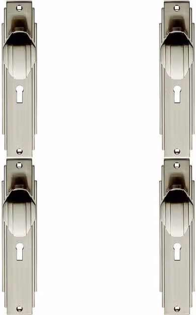 Loops 4x Pair Line Detailed Door Knob on Lock Backplate in Brushed Silver, W/D/H: 20.5 x 4.5 cm