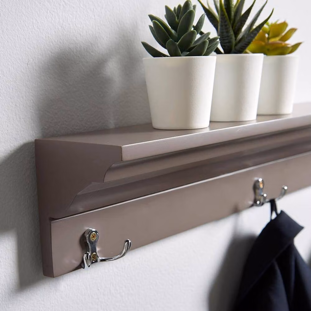 FORGEVIO Wooden Coat Rack with 3 Hooks and Storage Shelf in Grey – 2