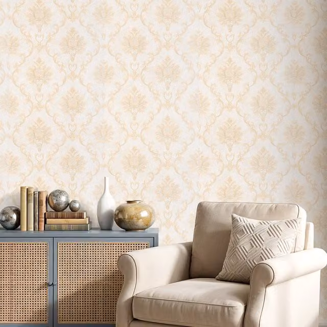 Lifeideas 3D Embossed Non-Woven Floral Botanical Wallpaper in Pale Gold