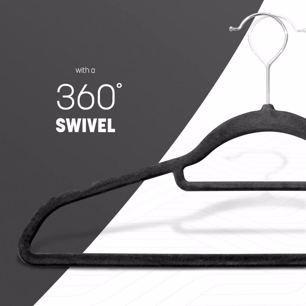 Keplin Non-Slip Velvet Flocked Clothes Hangers with Tie Bar, Black, 50 Pack – 5