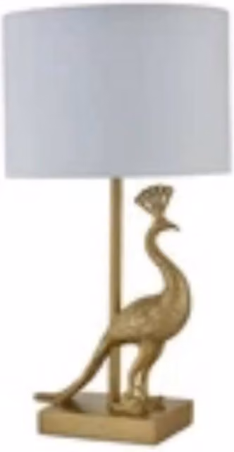 Havendro Gold and White Peacock Retro Table Lamp with Fabric Cylinder Shade – 1