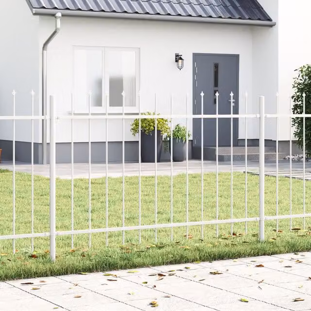 Berkfield Home White Steel Garden Fence with Spear Top, W: 3.5 m, H: 1.5 m