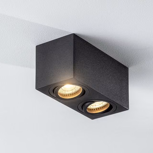 CGC Lighting Sasha Black Twin Rectangular Ceiling Spotlight with Adjustable Aluminium Design
