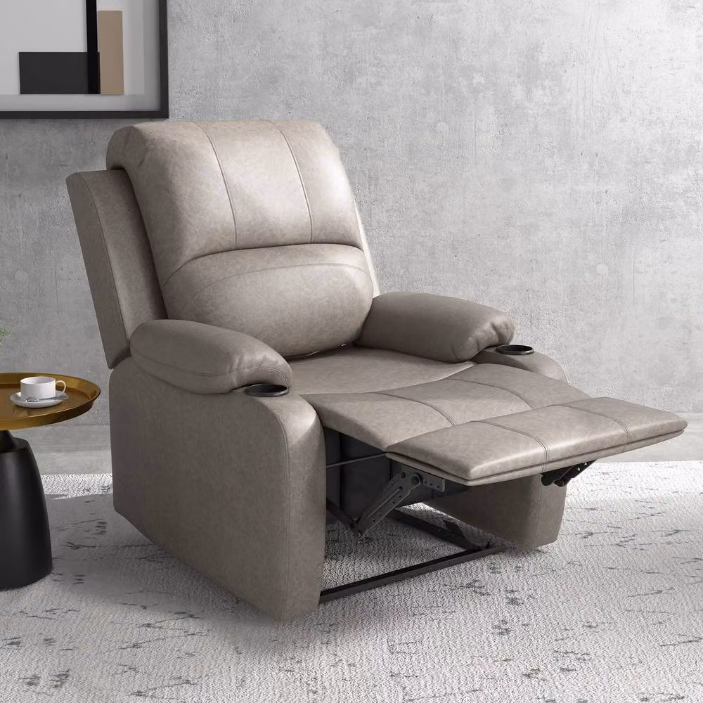 STILVORA Brown Synthetic Leather Recliner Armchair with Cup Holders and Metal Frame – 2