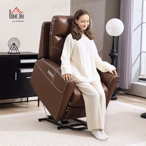 HOMCOM Power Lift Recliner Chair for Seniors in Brown Synthetic Leather – 2