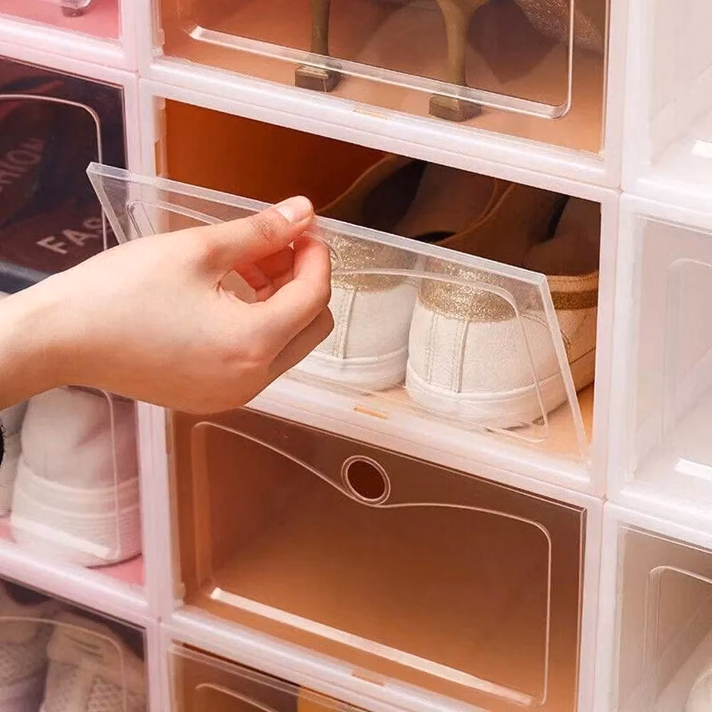 FLAVORA 6-Piece Stackable and Foldable Clear Plastic Shoe Storage Organiser Boxes – 2