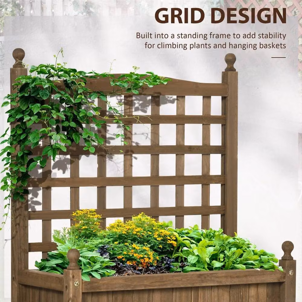 EONLION Brown Wooden Raised Garden Bed Planter with Trellis, W/D/H: 100 x 75 x 64 cm – 4