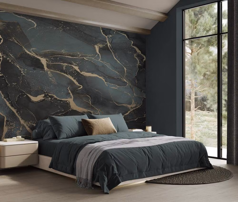 Superfresco Easy Marble Abstract Wall Mural in Petrol, Gold and Blue, W: 300 cm, H: 280 cm – 3