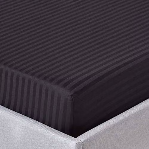 Homescapes Black Mako Satin Stripe Egyptian Cotton Fitted Sheet, W/D/H: 120 x 200 x 30 cm