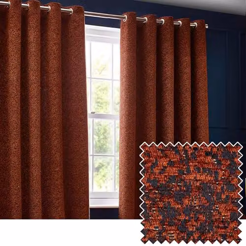 Paoletti Galaxy Copper Velvet Chenille Eyelet Curtain Pair, W: 229 cm, H: 183 cm – 3