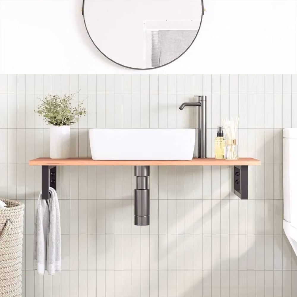 Berkfield Home Wall Mounted Basin Shelf in Brown Oak and Steel – 2