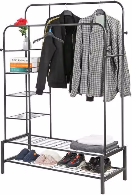 EONLION Heavy Duty Matt Black Metal Double Clothes Rail