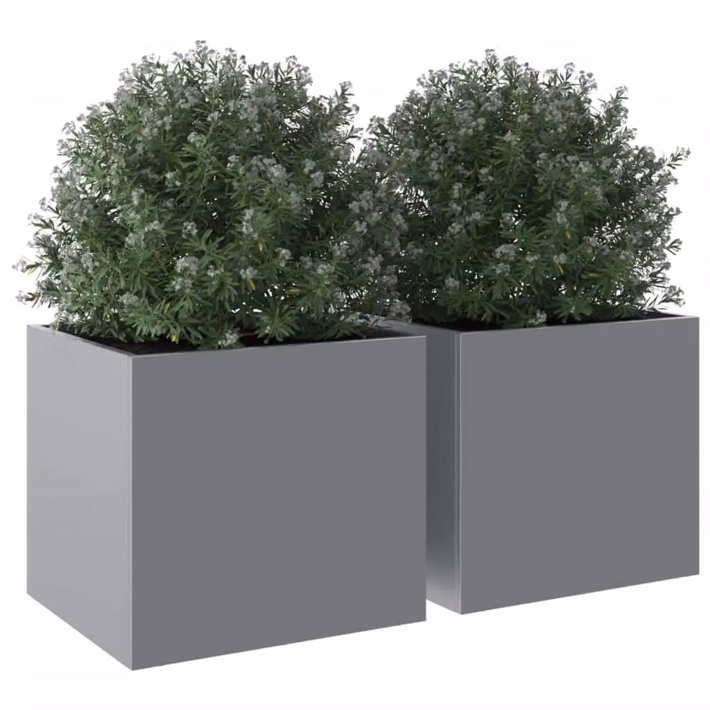 Berkfield Home Galvanised Steel Ornamental Garden Planter Tubs, 2 Pack, Silver/Grey, W: 32 cm, D: 30 cm, H: 29 cm – 4