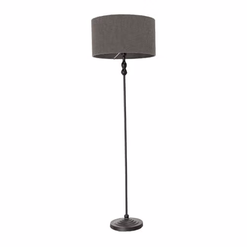 ValueLights Black Metal Candlestick Floor Lamp with Charcoal Grey Boucle Shade and Included LED Bulb