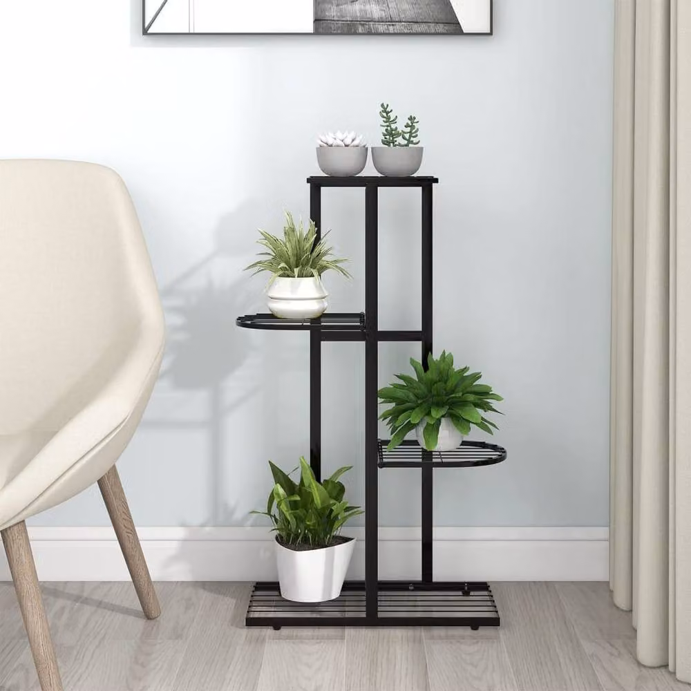 Berkfield Home 4-Floor Metal Flower Stand, Black, W/D/H: 43 x 22 x 76 cm – 2