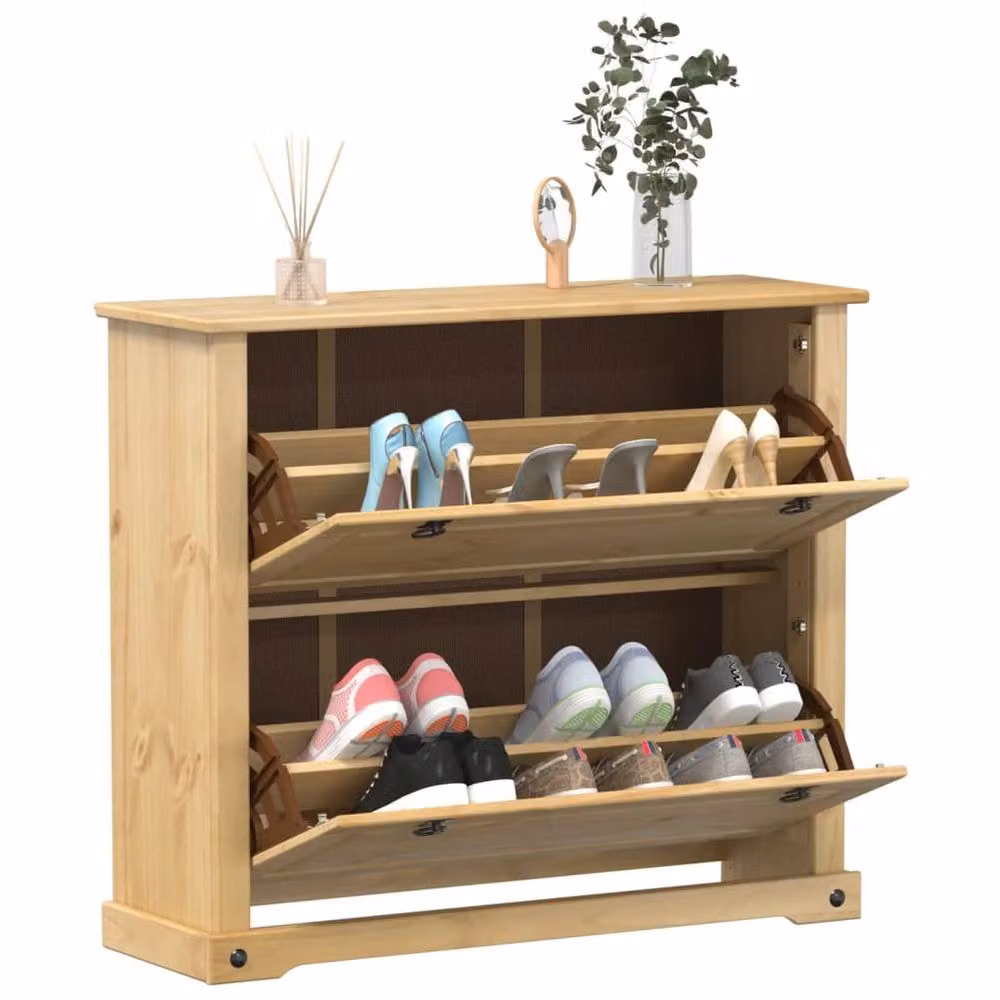 Berkfield Home Corona Shoe Cabinet in Light Brown Solid Pine, W/D/H: 99 x 32 x 85 cm – 2