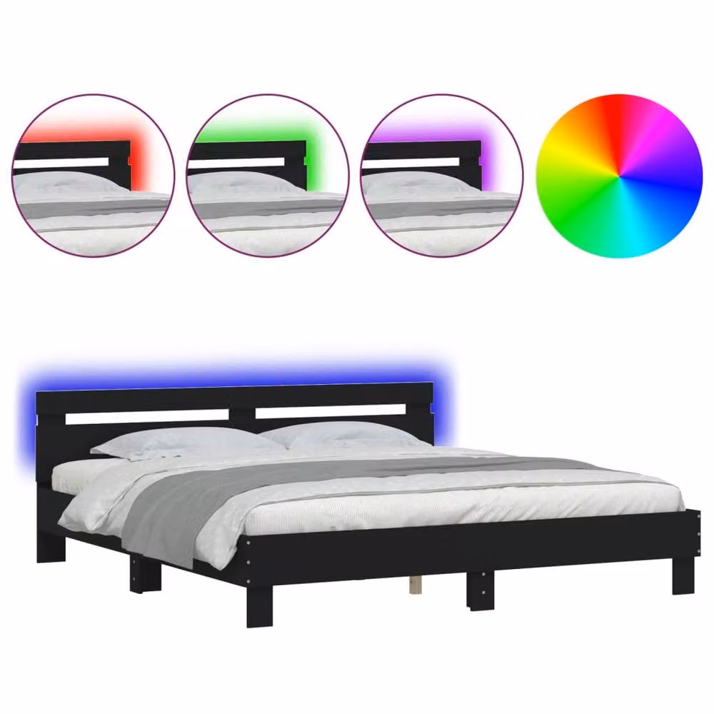 Berkfield Home Durable Bed Frame with Under-Bed LED Lighting in Black, W/D/H: 200 x 200 x 70 cm – 3