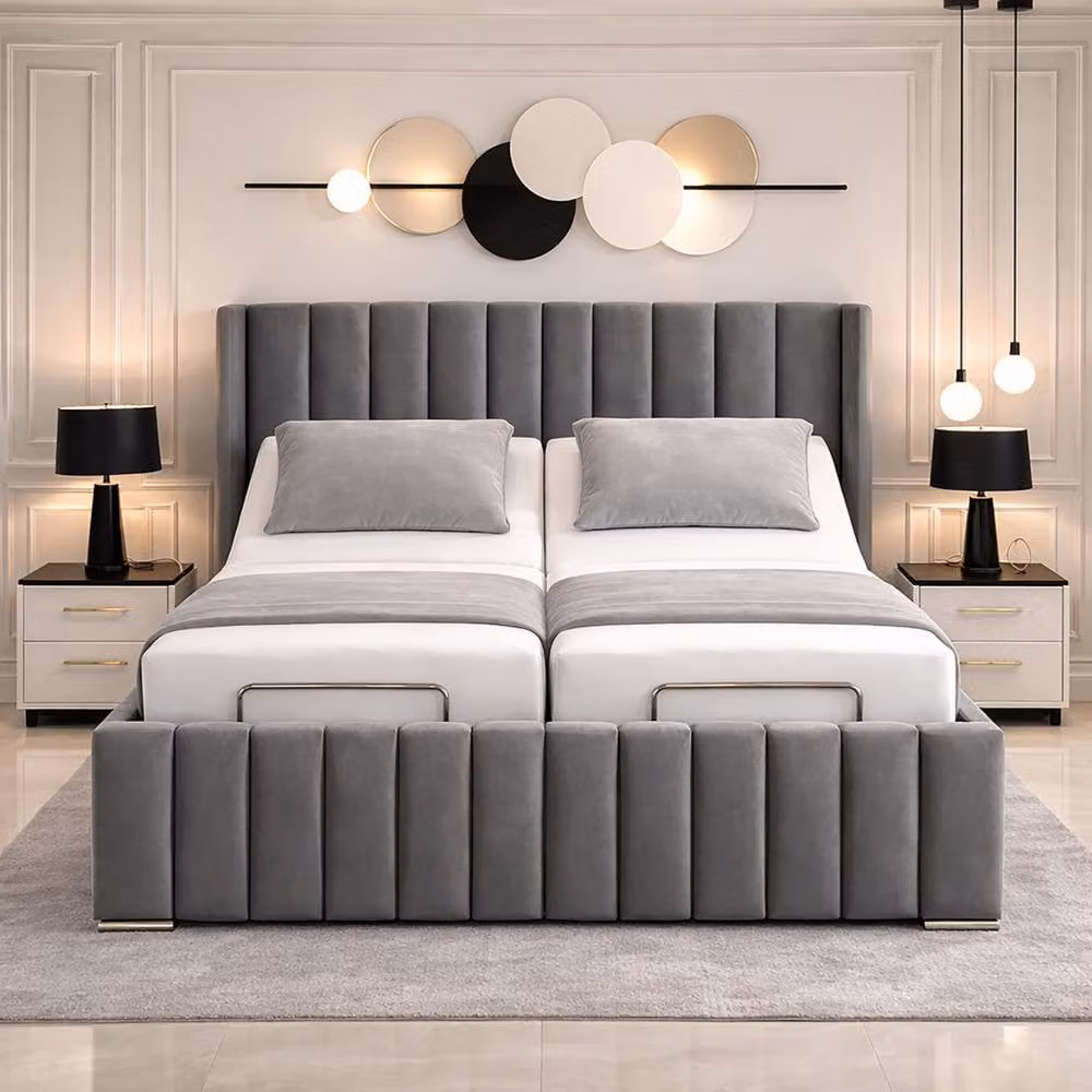 Paradise Beds Ltd Manhattan Wingback Adjustable Mobility Bed with Mattress and Headboard in Beige, King Size – 1