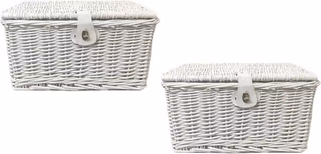Topfurnishing White Picnic Hamper Lidded Basket with Latch, Diameter: 28 cm
