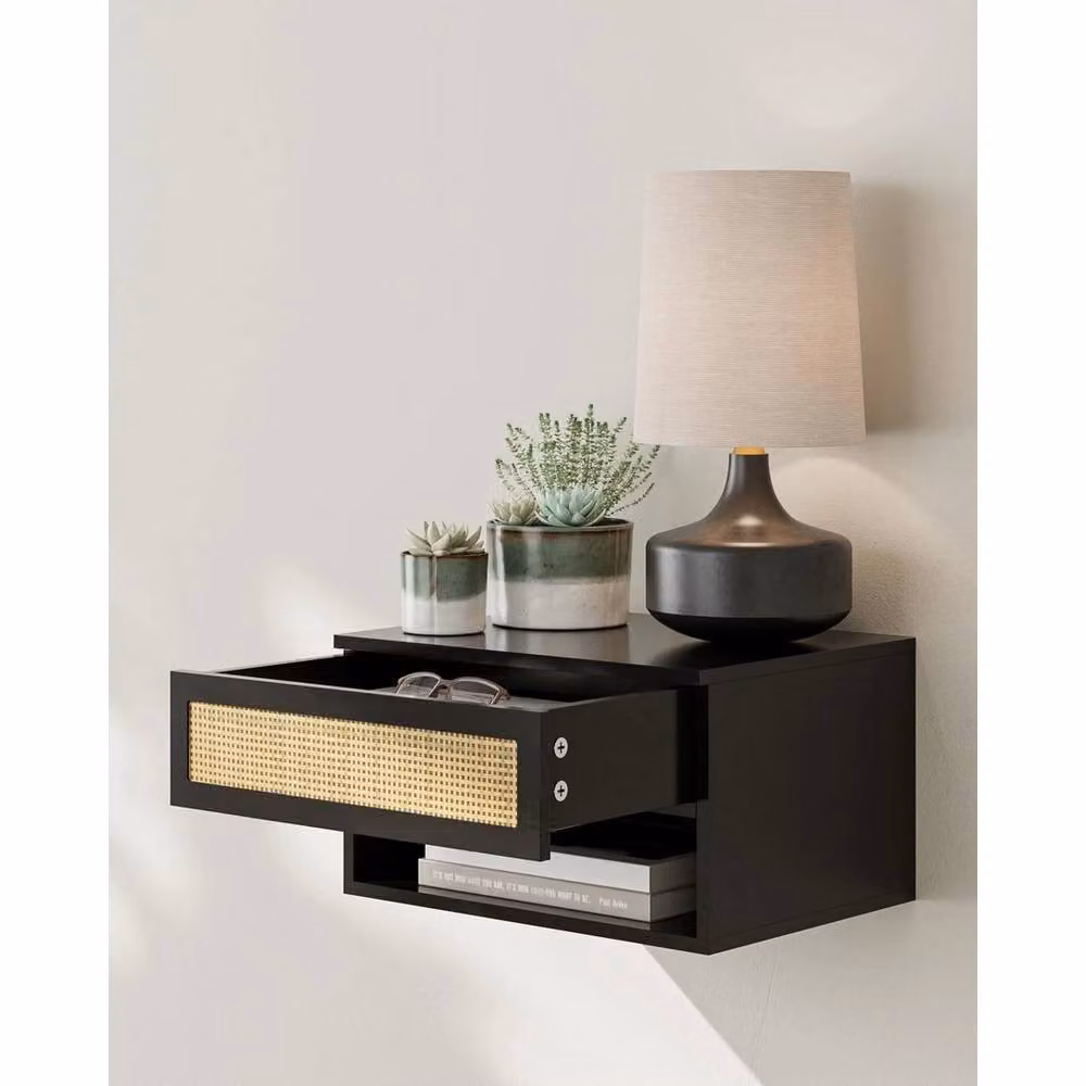 FORGEVIO Modern Wall Mounted Bedside Table in Black, W/D/H: 30 x 22.4 x 39 cm – 3