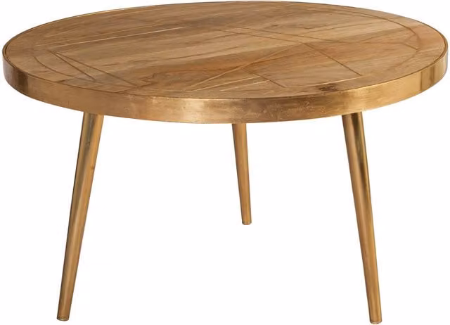 IH Design Modern Round Mango Wood Coffee Table in Gold and Brown