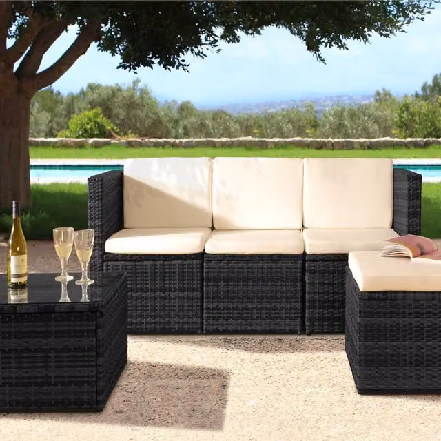 Comfy Living 3-Piece Modern Rattan Garden Patio Furniture Set with Cover, Black