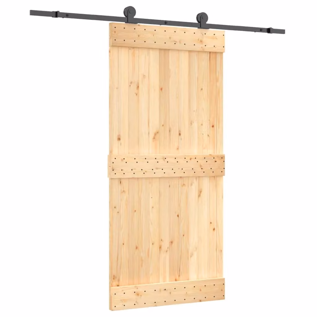 Berkfield Home Modern Sliding Door with Hardware Set in Brown Solid Pine Wood, W: 95 cm, H: 210 cm