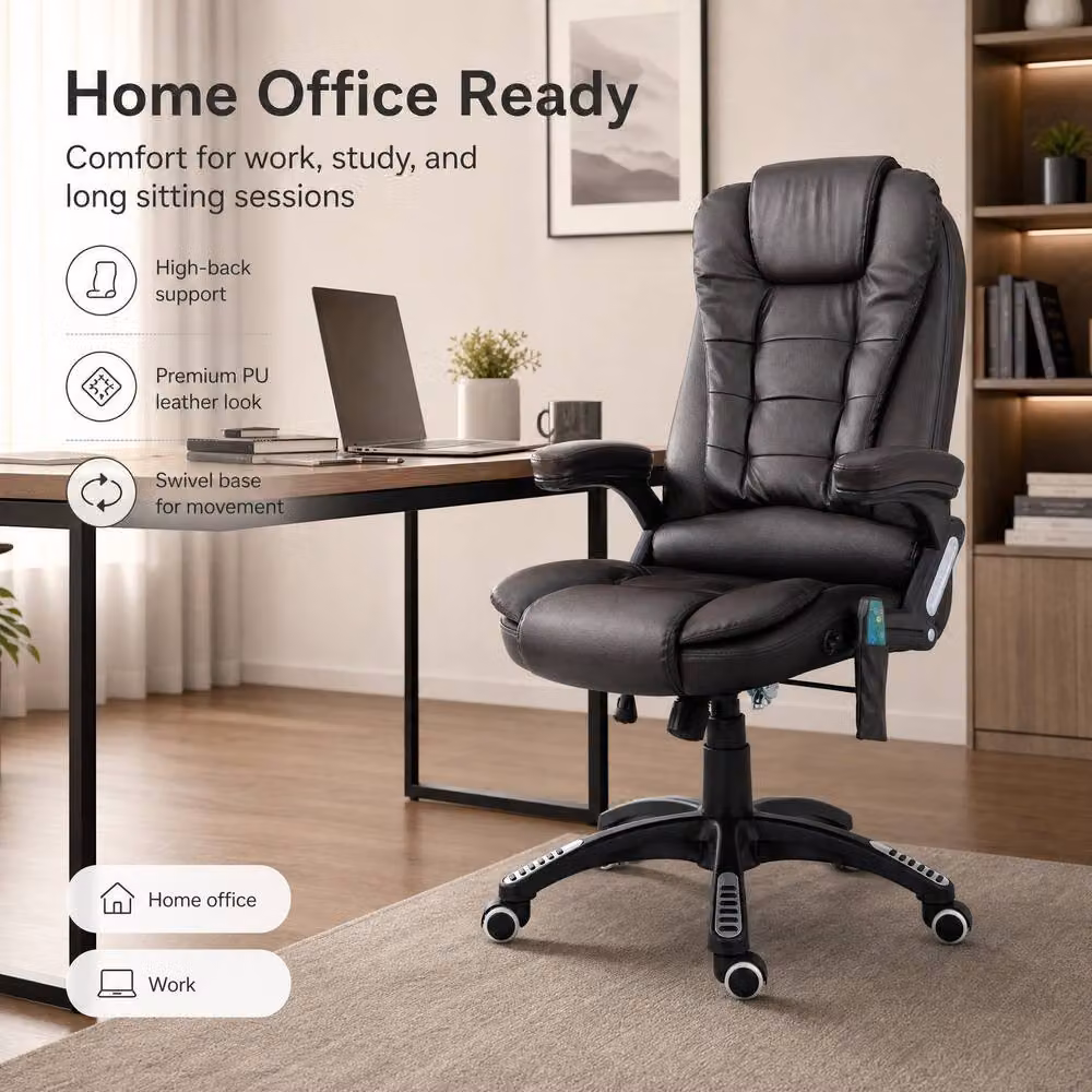 STILVORA Brown Synthetic Leather Executive Office Chair with Heating, Massage and Headrest – 5