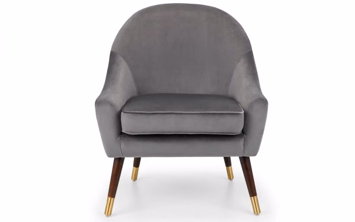 Ashfield Grey Velvet Cushion Armchair with Gold Details and Oak Wood Frame – 2