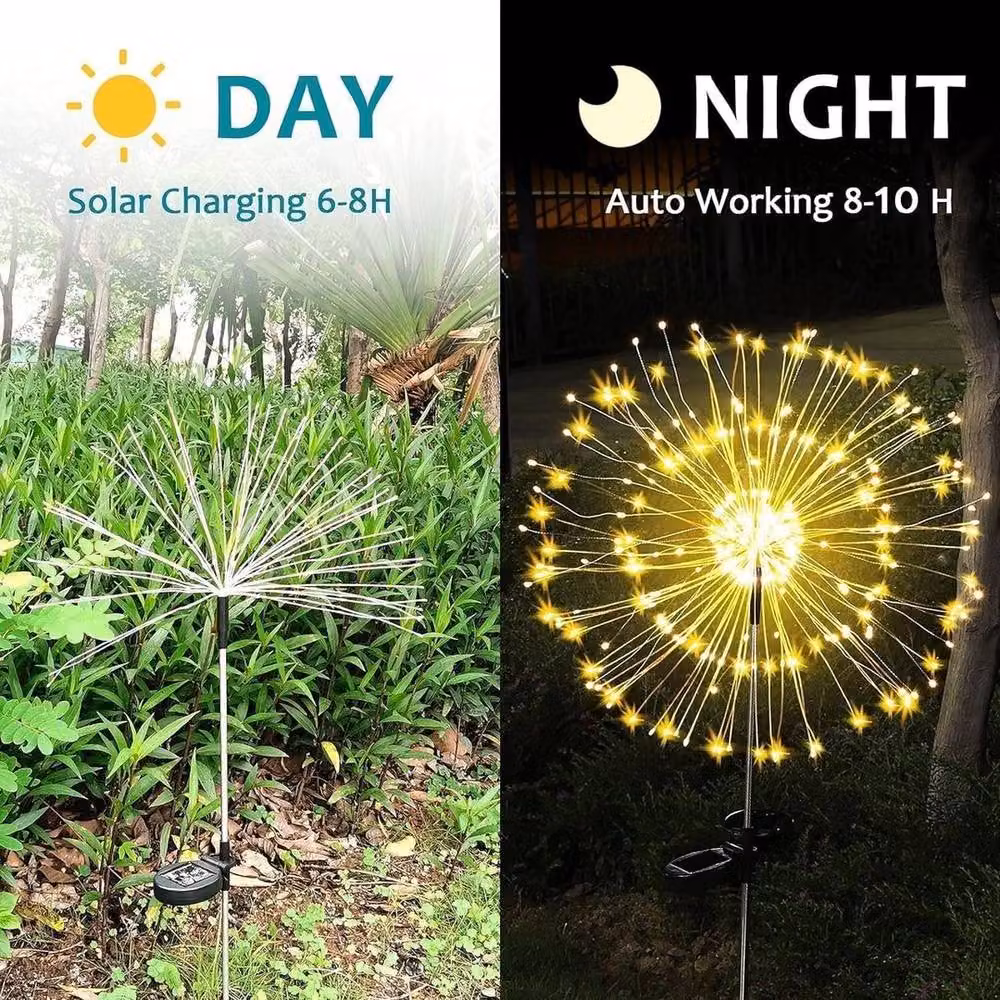 NESTLUNE 4-Piece Solar LED Warm White Firework Starburst Stake Lights for Garden Decor – 2